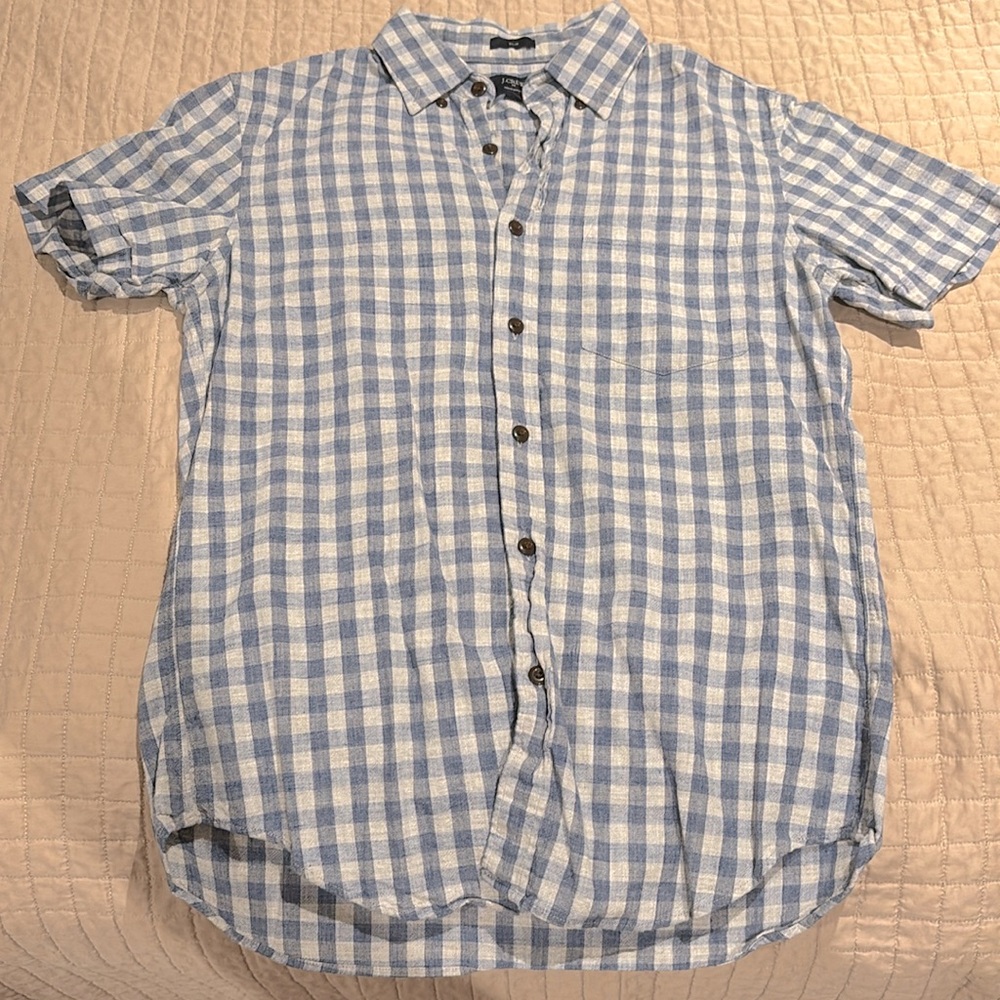 J. Crew short sleeve gingham button down (slim S)